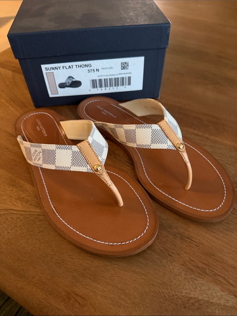 Louis Vuitton Brown and Cream Damier Sunny Flat Thong Sandals